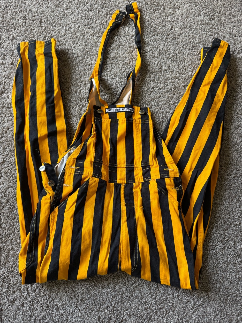 Striped Yellow & Black Women's Overalls